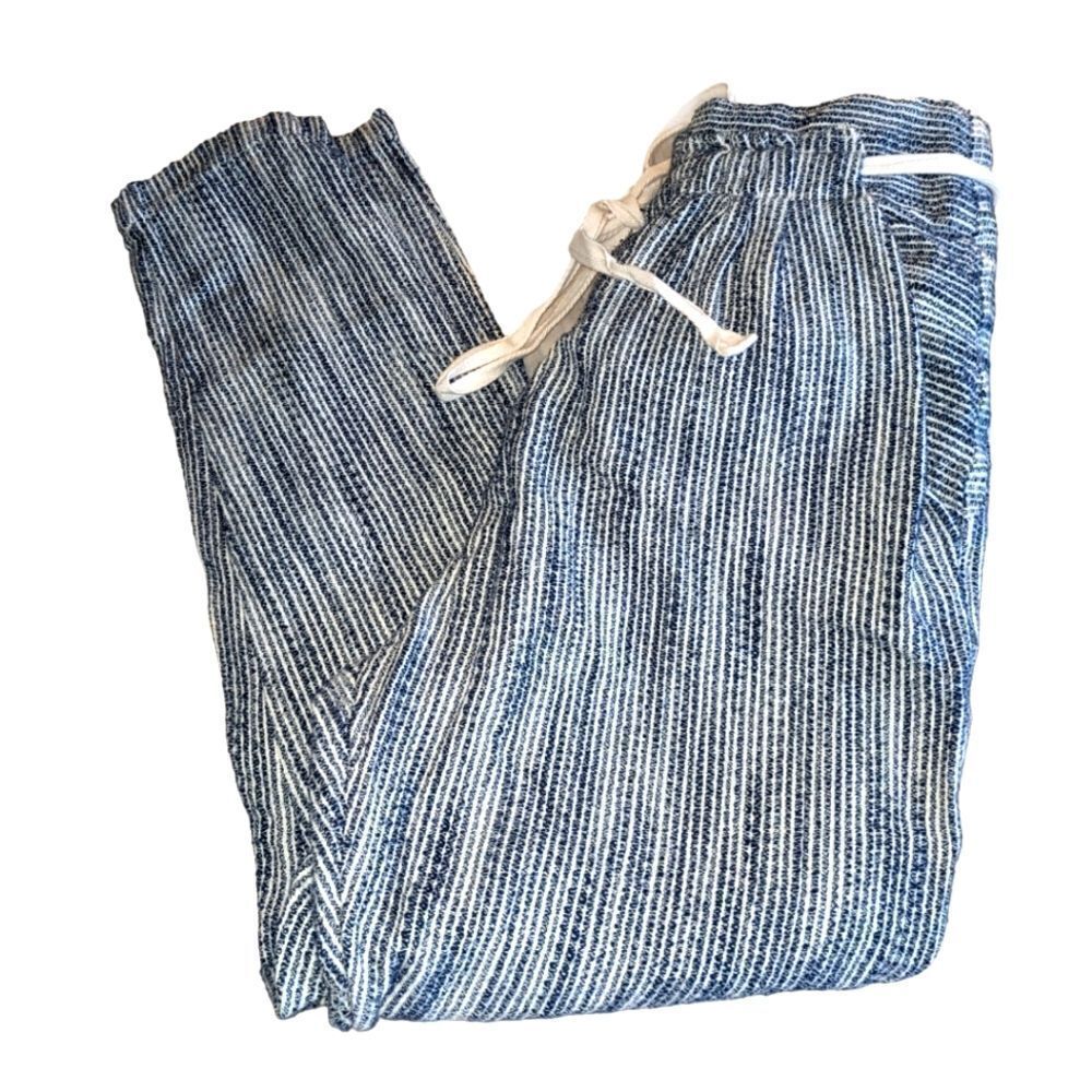 Free people blue and white paper bag pants size 2